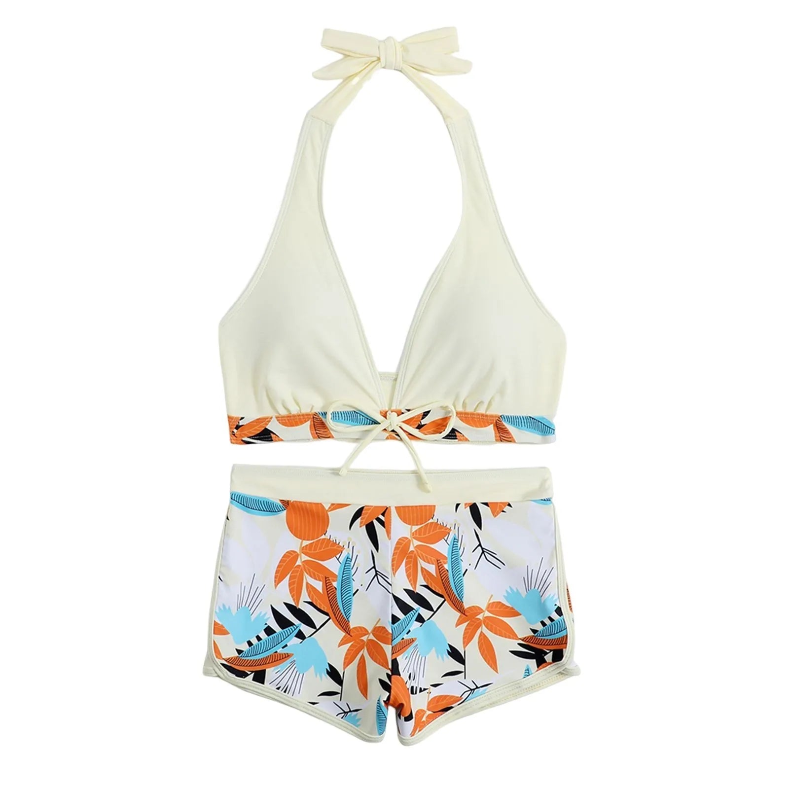 PLANT Bikini shorts Set  High Waist Swimsuit 2 Pieces Plant Print  Bathing Swim Suit Beachwear