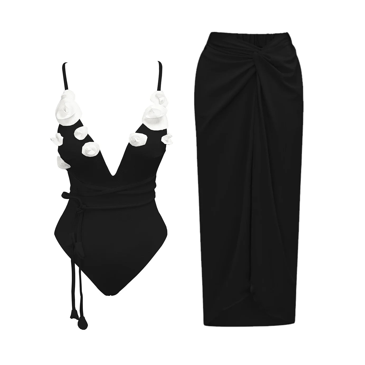 2025 Flower Deep V Neck Swimwear With Cover Up Sexy Woman Swimsuit Off Shoulder Bathingsuit Belt Bikini Summer Suits Beachwear