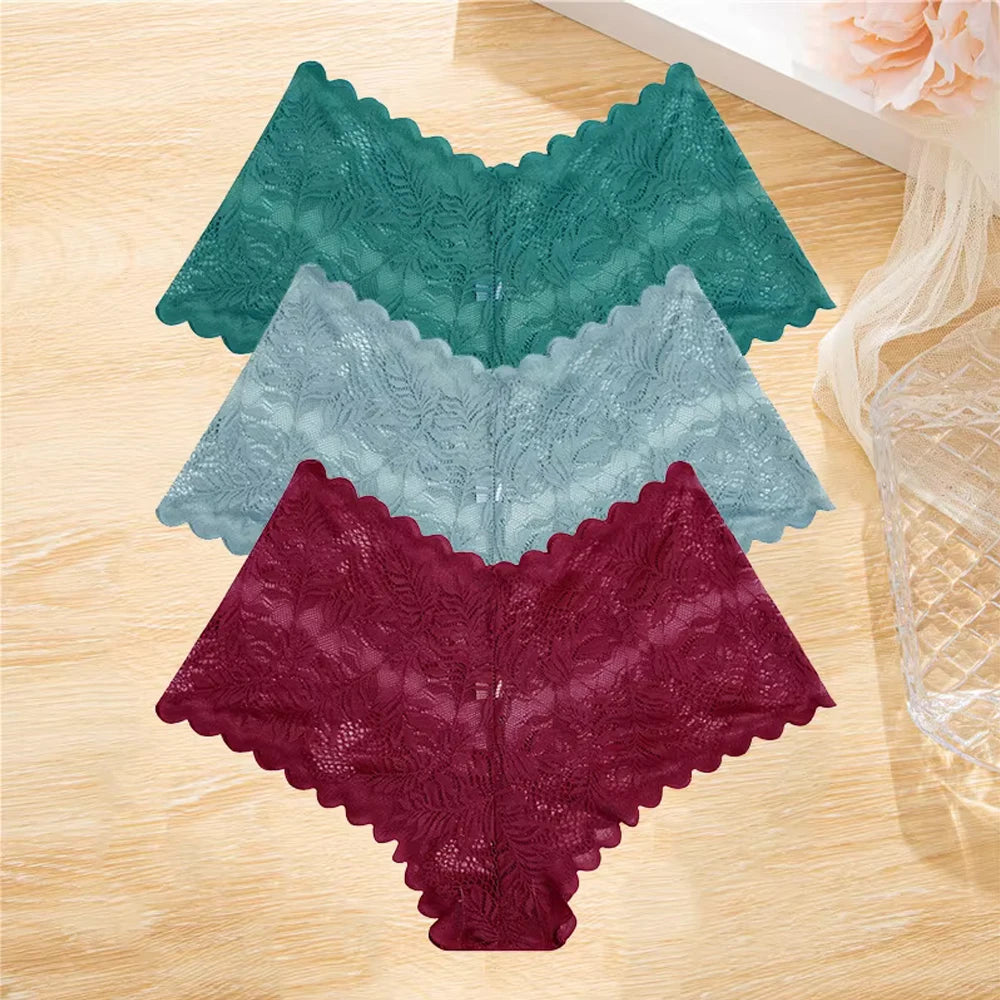 3pcs Lace Boyshort Underwear Set