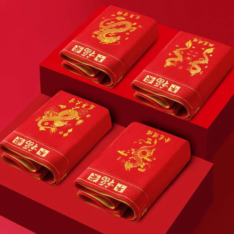 Men's Boxer Briefs Pure Cotton New Year Red Print Men Boxer Shorts Sexy Underpants Lucky Underwear Boxershorts Large Size l-5XL