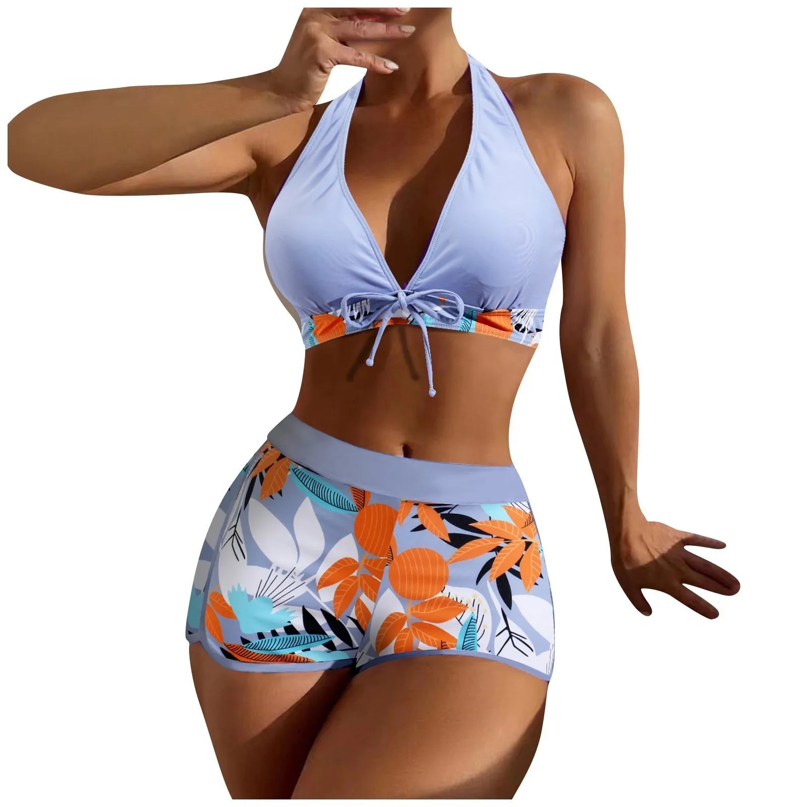 PLANT Bikini shorts Set  High Waist Swimsuit 2 Pieces Plant Print  Bathing Swim Suit Beachwear