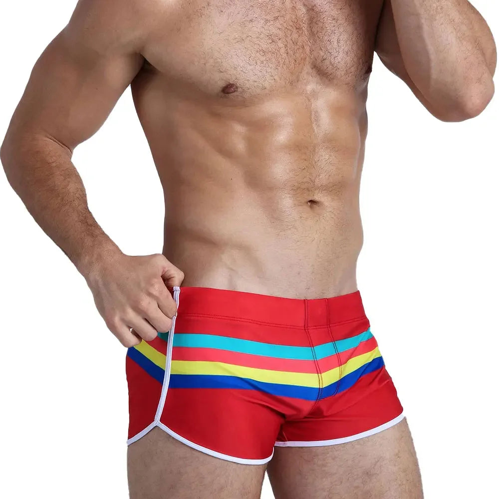 STRIPE Swim Trunks Strip Swimwear Surf Beach Shorts Quick Dry Brief Boxer Bathing Suits Beachwear Boardshort Underwear