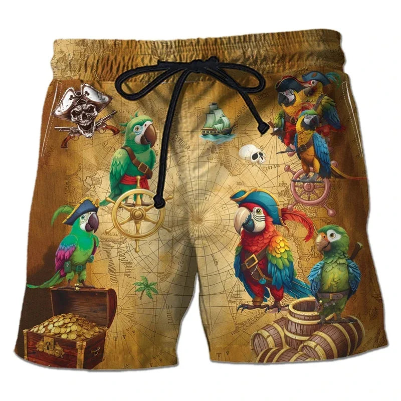 Parrot Toucan Men Tropical Plants Pattern Hawaiian Beach Shorts Surf Board Shorts Quick Dry Swim Trunks