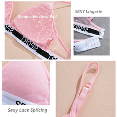 Women Bras Set Dot Push Up Bras Female Transparent Breathable Brazilian Panties Low Waist Bikini Ladies Soft Underwear Set