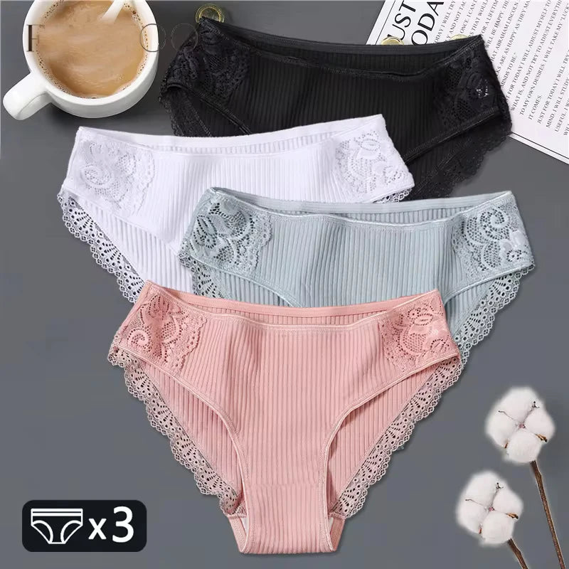 3pcs Cotton Lace Patchwork Panties