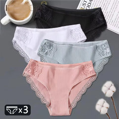 3pcs Cotton Lace Patchwork Panties