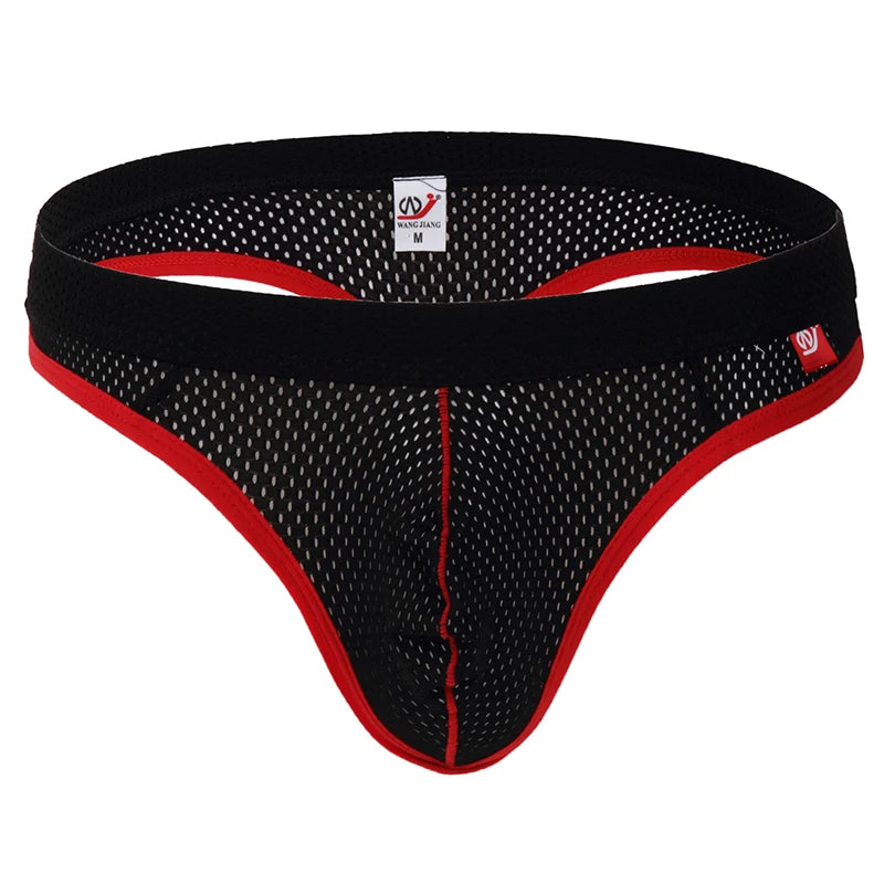 WJ Man Thong Low Waist Nylon Mesh Breathable Men's Thong T Briefs