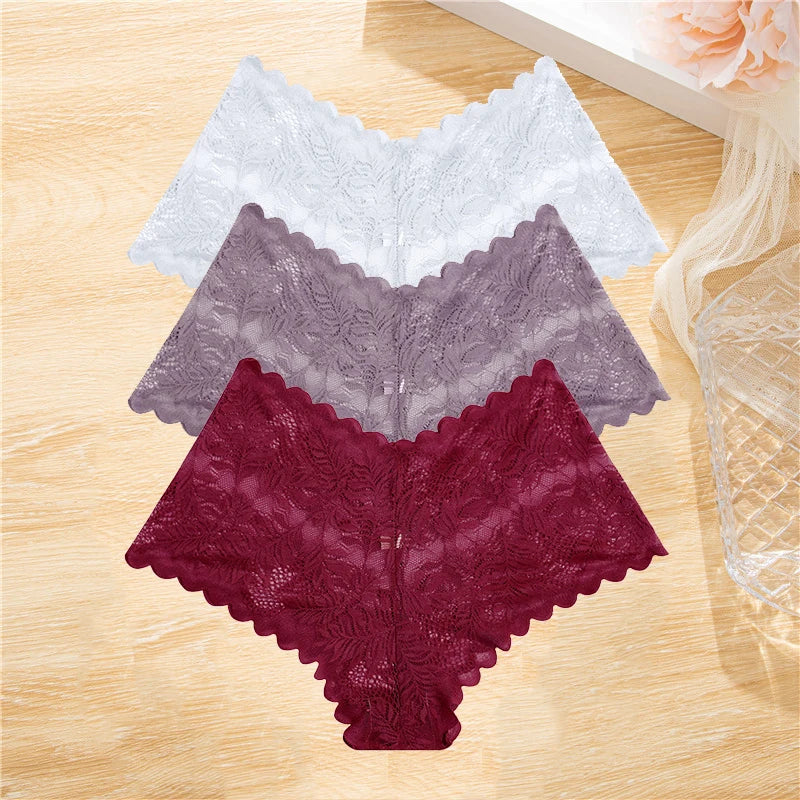 3pcs Lace Boyshorts Floral Panties