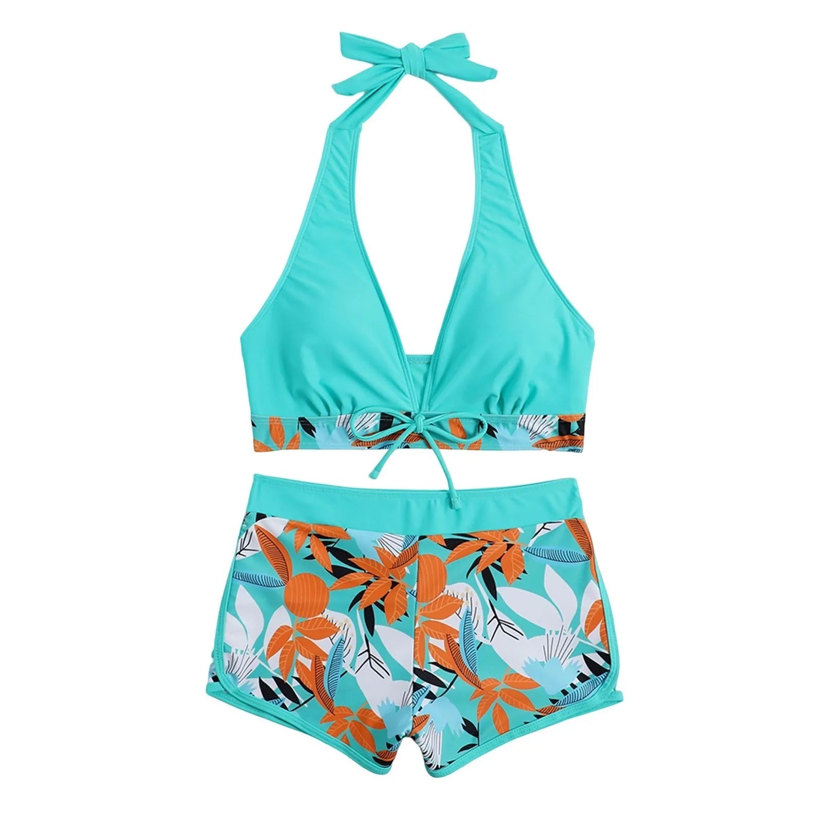 PLANT Bikini shorts Set  High Waist Swimsuit 2 Pieces Plant Print  Bathing Swim Suit Beachwear