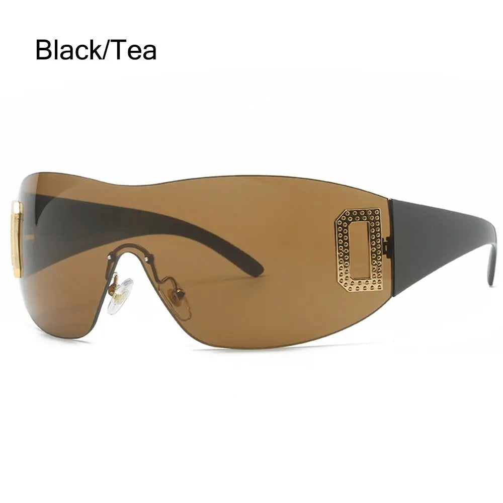 Wrap Around Y2K Sunglasses for Women Sport Punk Sunglasses Jeweled Sunglasses Retro Frameless Eyewear Trendy 2000's Shades UV400