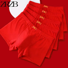 2/3/4/5/6Pcs Brand New Year Red Print Pure Cotton Men Underwear Men's  Boxer Briefs Mens Boxer Shorts Underpants Boxers