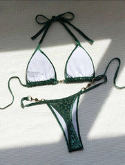 Leopard Pearl Thong Bikini Set