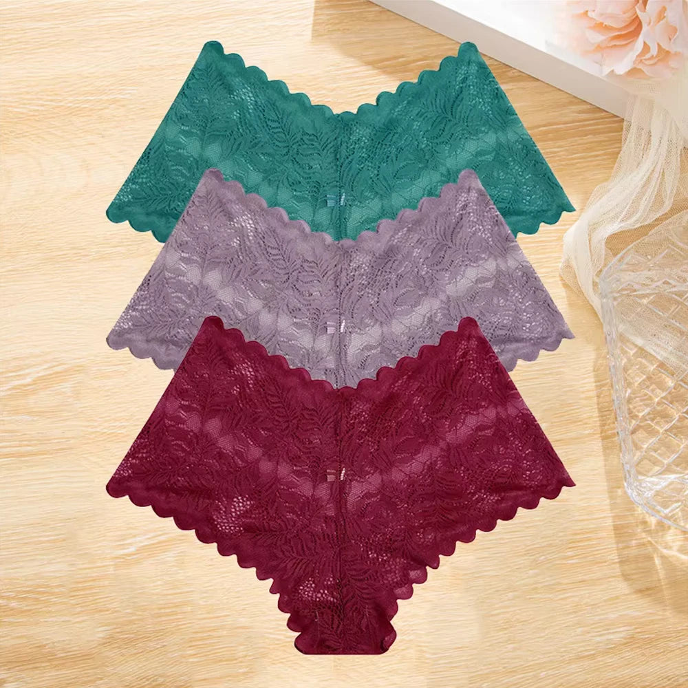 3pcs Lace Boyshort Underwear Set