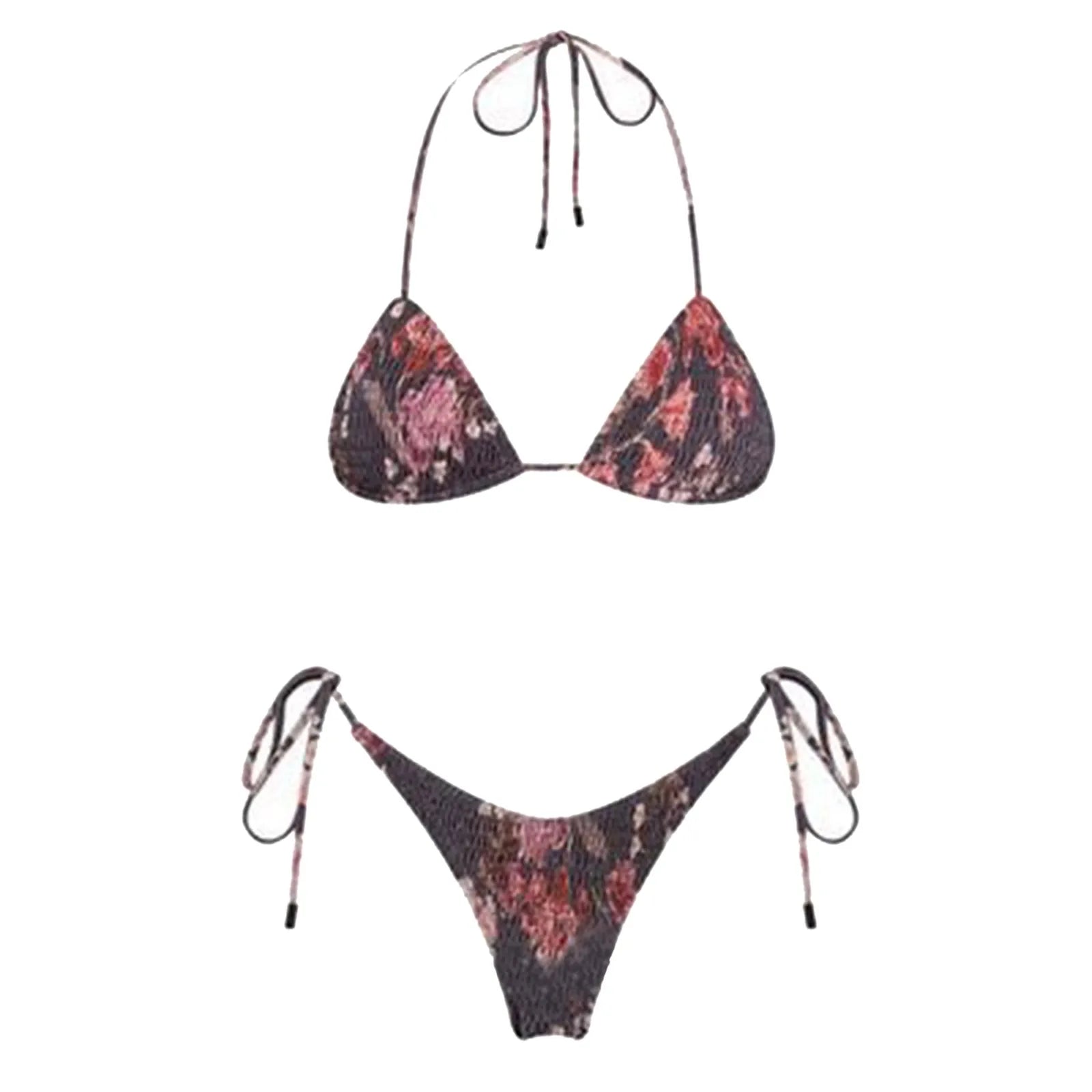2025 Sexy Micro Bikini Side Tie Thong Two-Piece Swimwear Halter Swimming Suit For Women Floral Print Ladies Bathing Suit