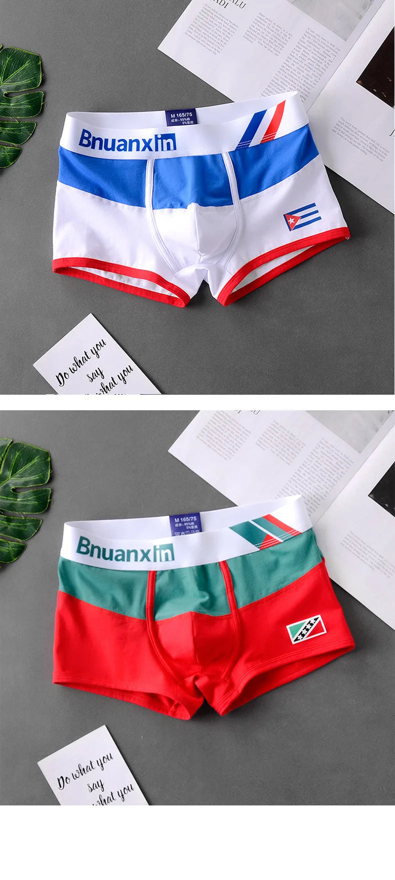 Breathable Cotton Men's Boxer Briefs Colors of national flag male boxer shorts mens underwear comfortable Boyshorts
