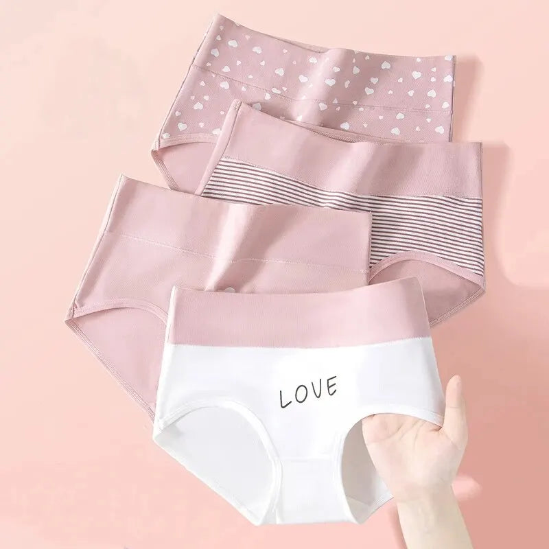 4pcs High Waist Printed Cotton Panties